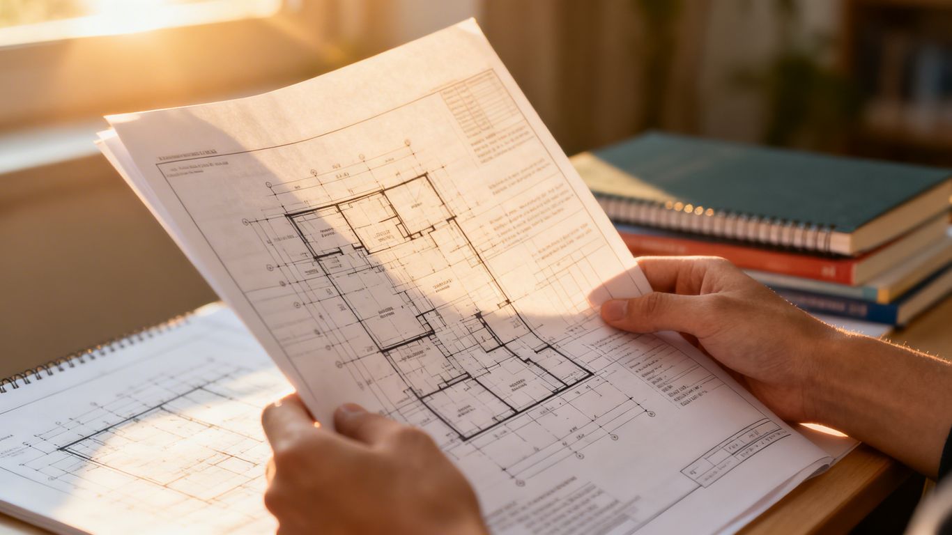 Hands holding a blueprint for course design.