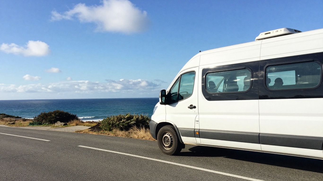 Motorhome on a scenic coastal road.