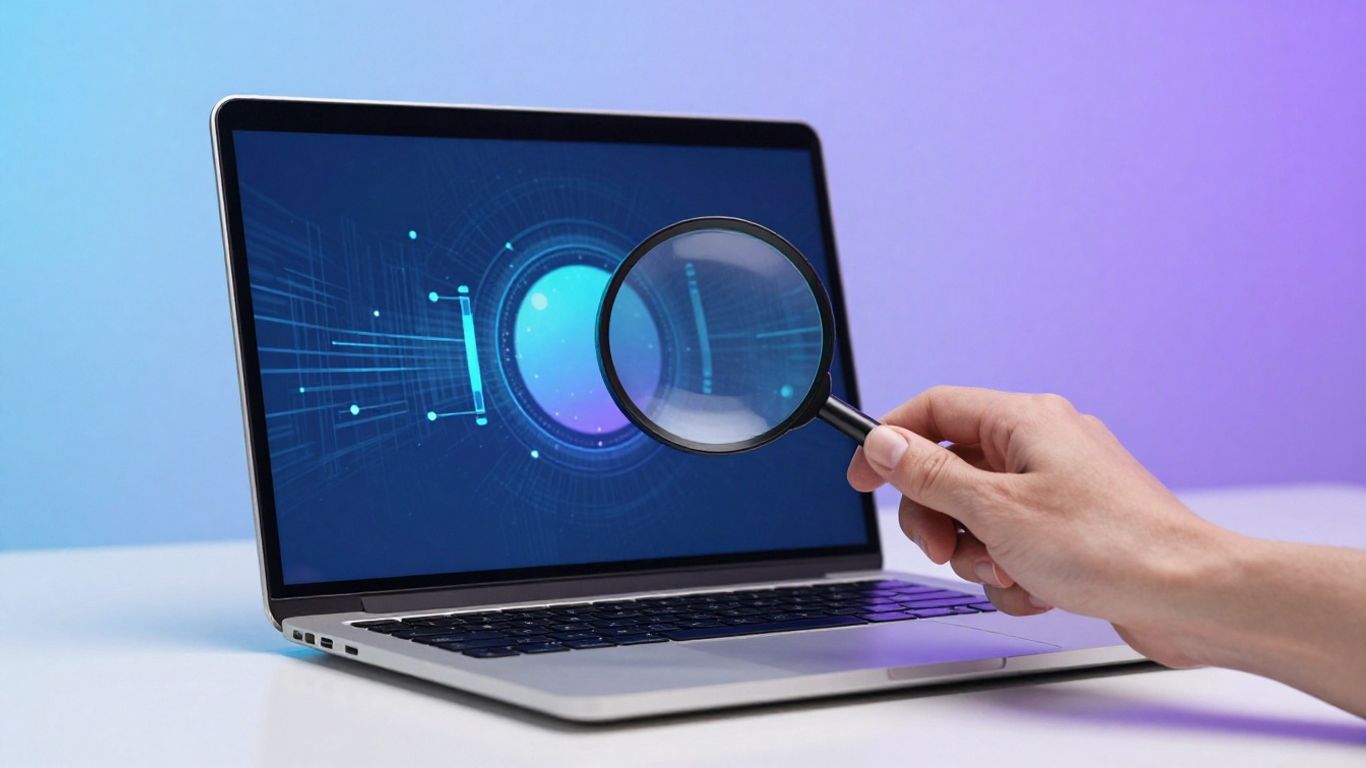Digital advertising metrics icons with magnifying glass.