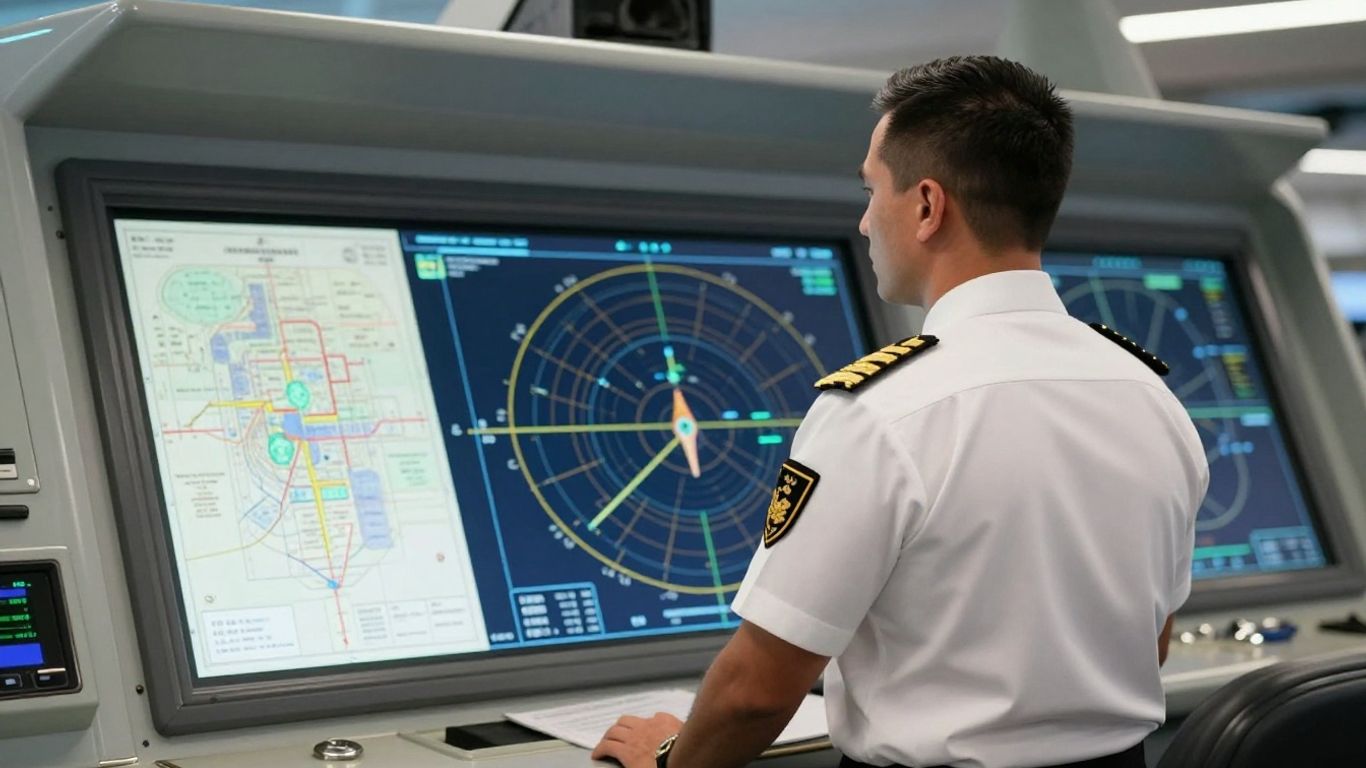 Close up of professional crew reviewing charts