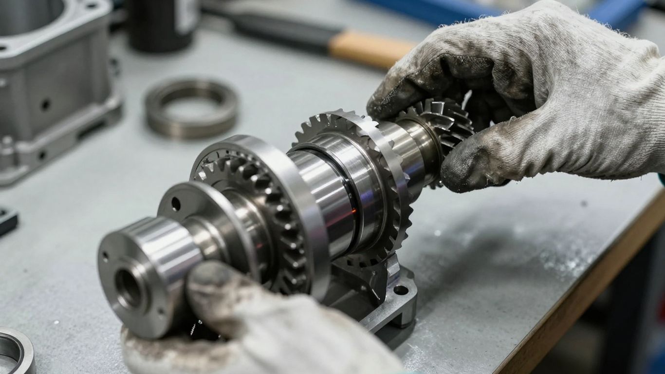 Metal gearbox components during inspection