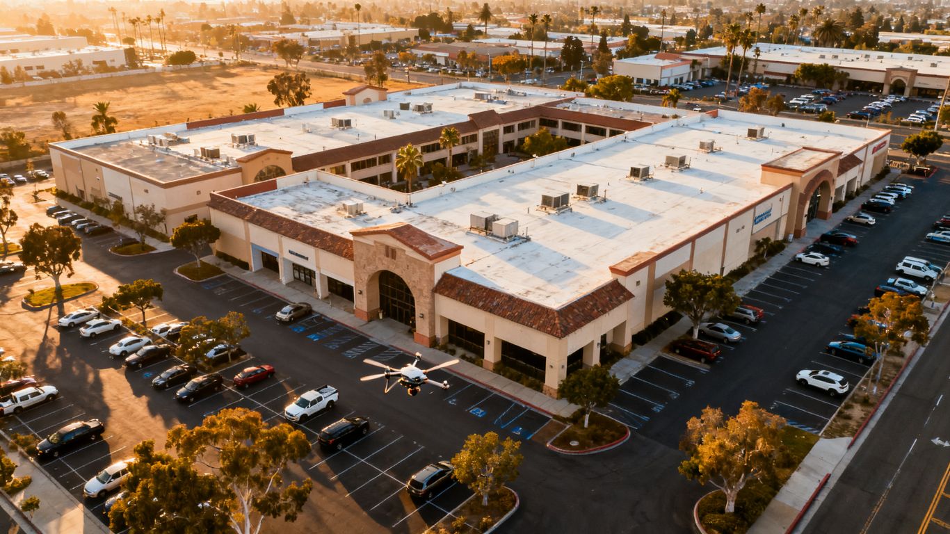 Drone surveying a commercial property exterior