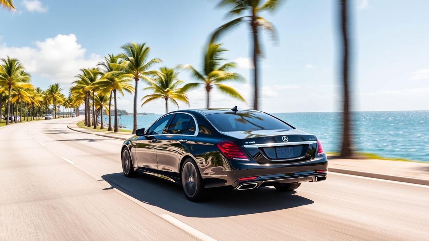 Luxury car driving on Singer Island road