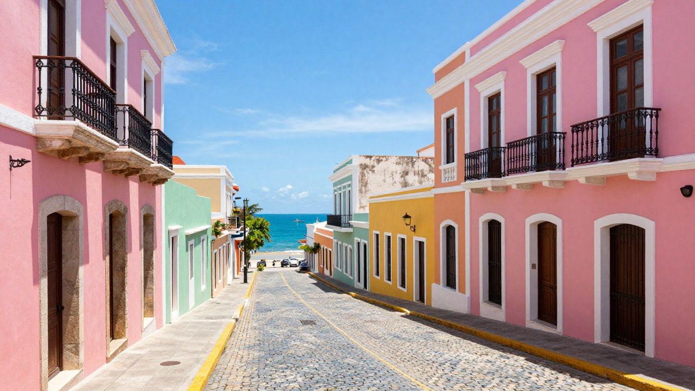 Colorful colonial buildings and cobblestone streets in Old San Juan.
