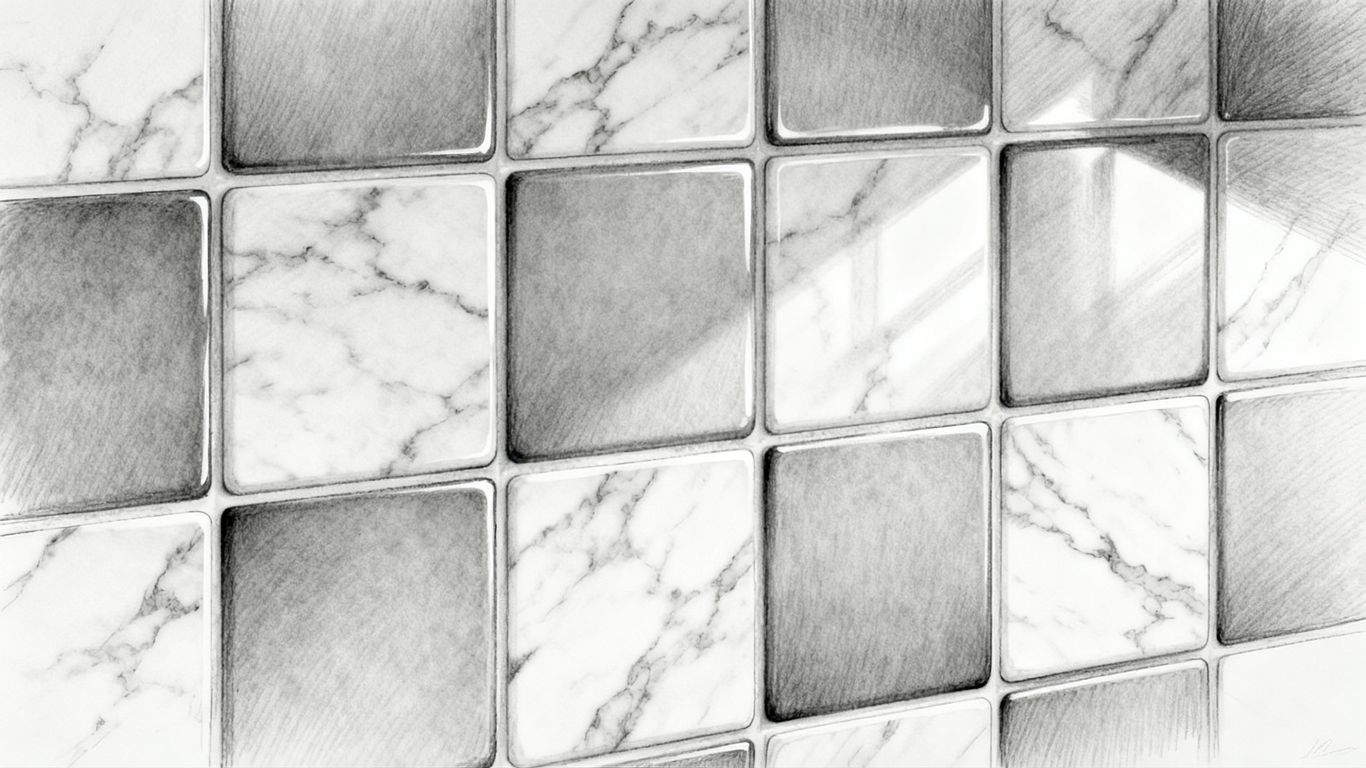 Close-up of polished marble tile surfaces