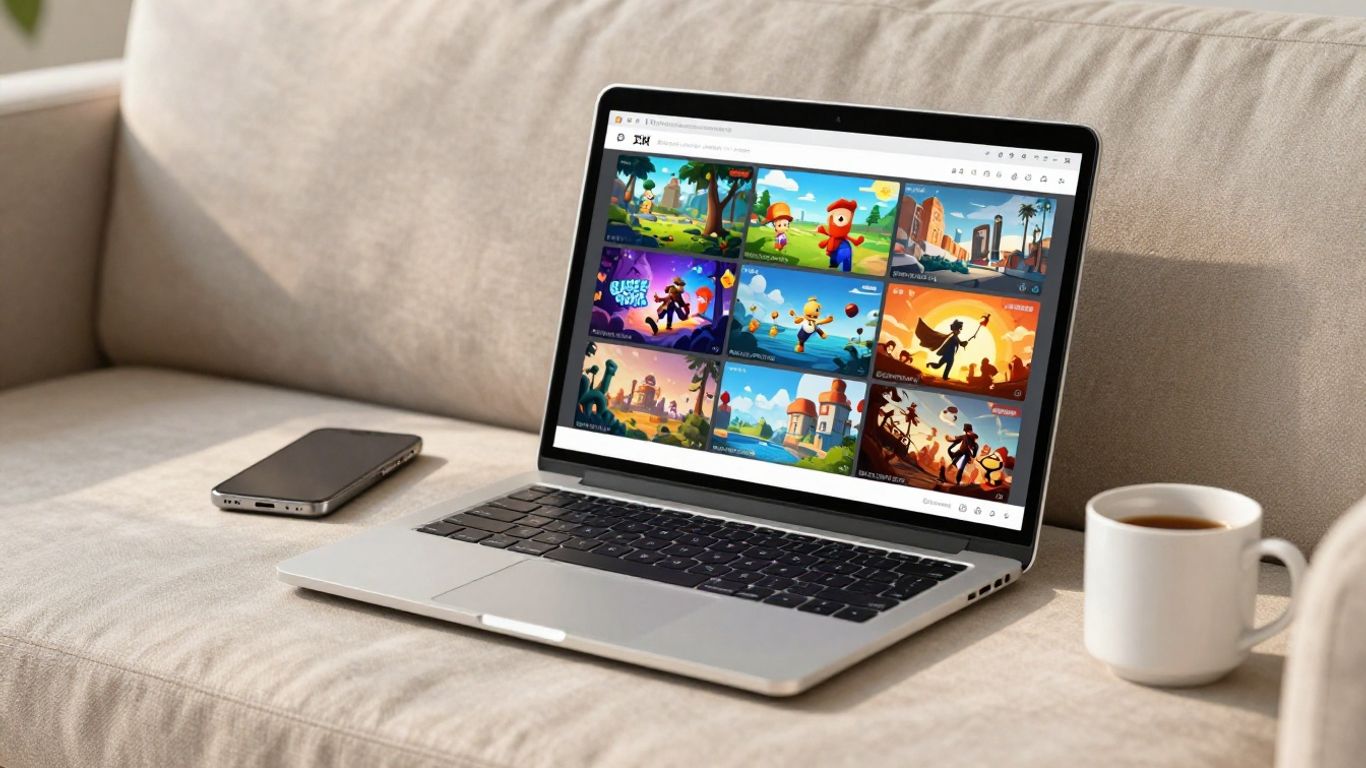 Laptop displaying varied free games