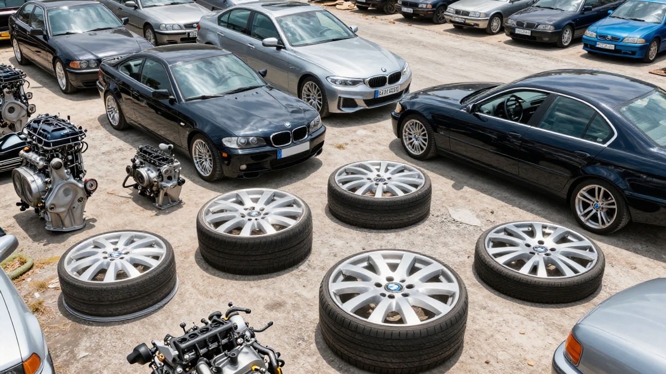 BMW car parts in a Darwin wrecking yard.