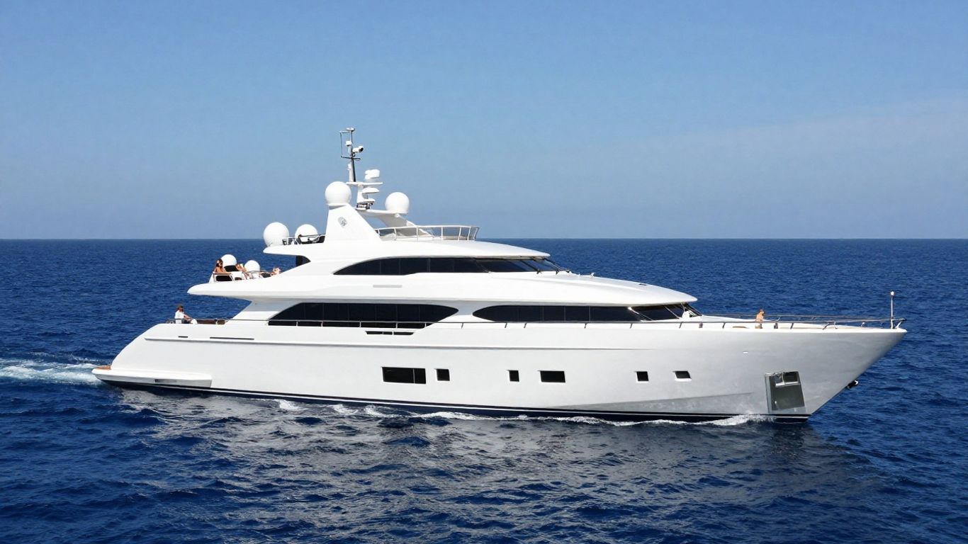 Luxury motor yacht Sirocco sailing on a calm sea.