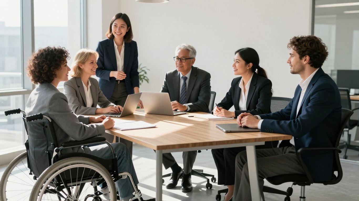 People with disabilities working together in an office.