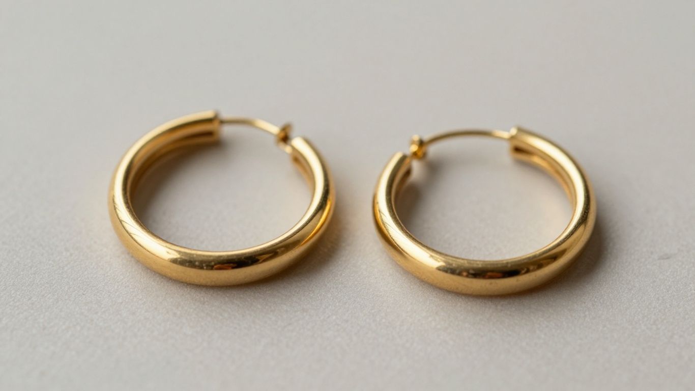 Classic gold hoop earrings on a neutral background.