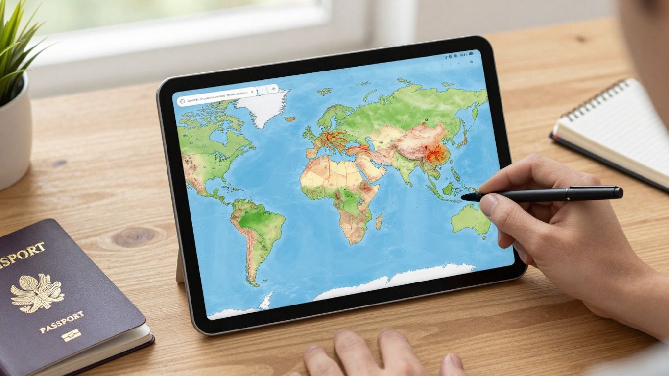 Colorful world map game on tablet