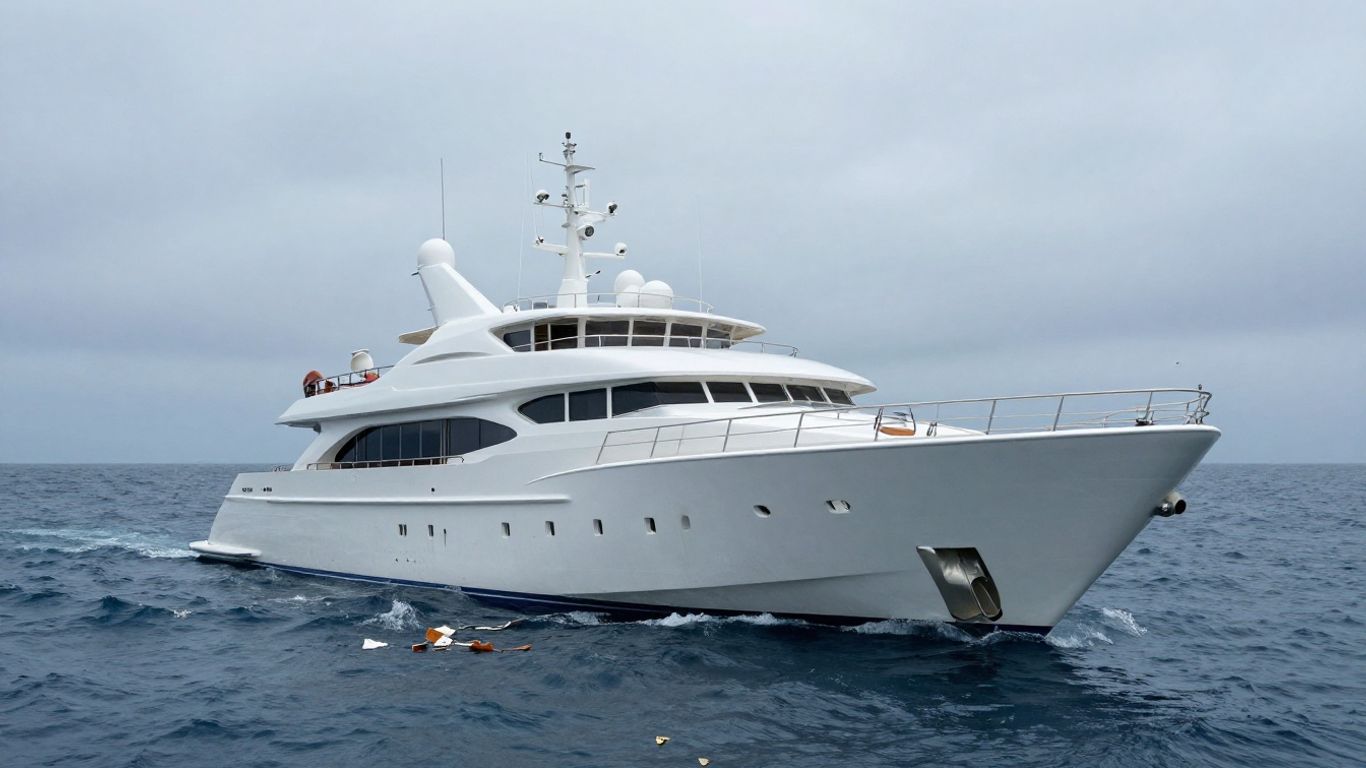 Luxury yacht sinking into the ocean after launch.