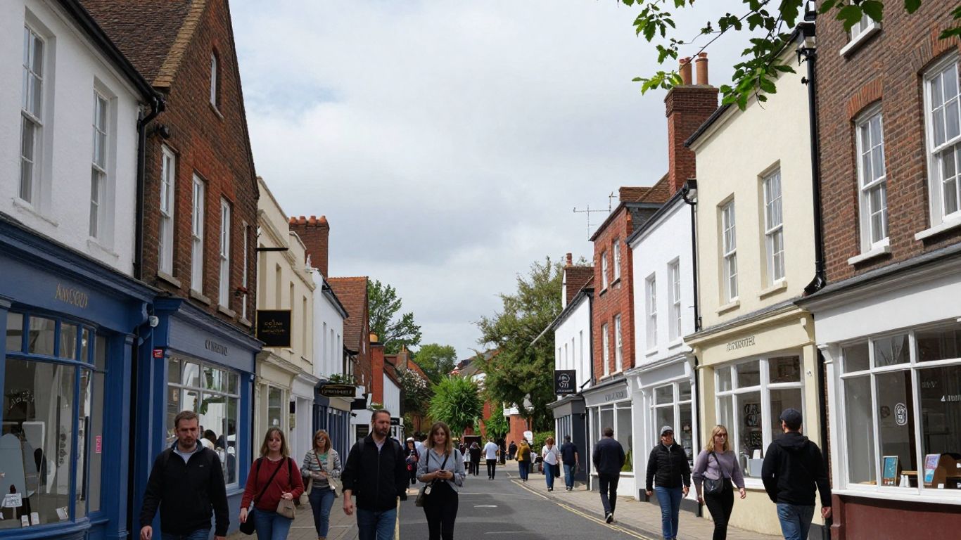Bustling street scene in Crawley, West Sussex.