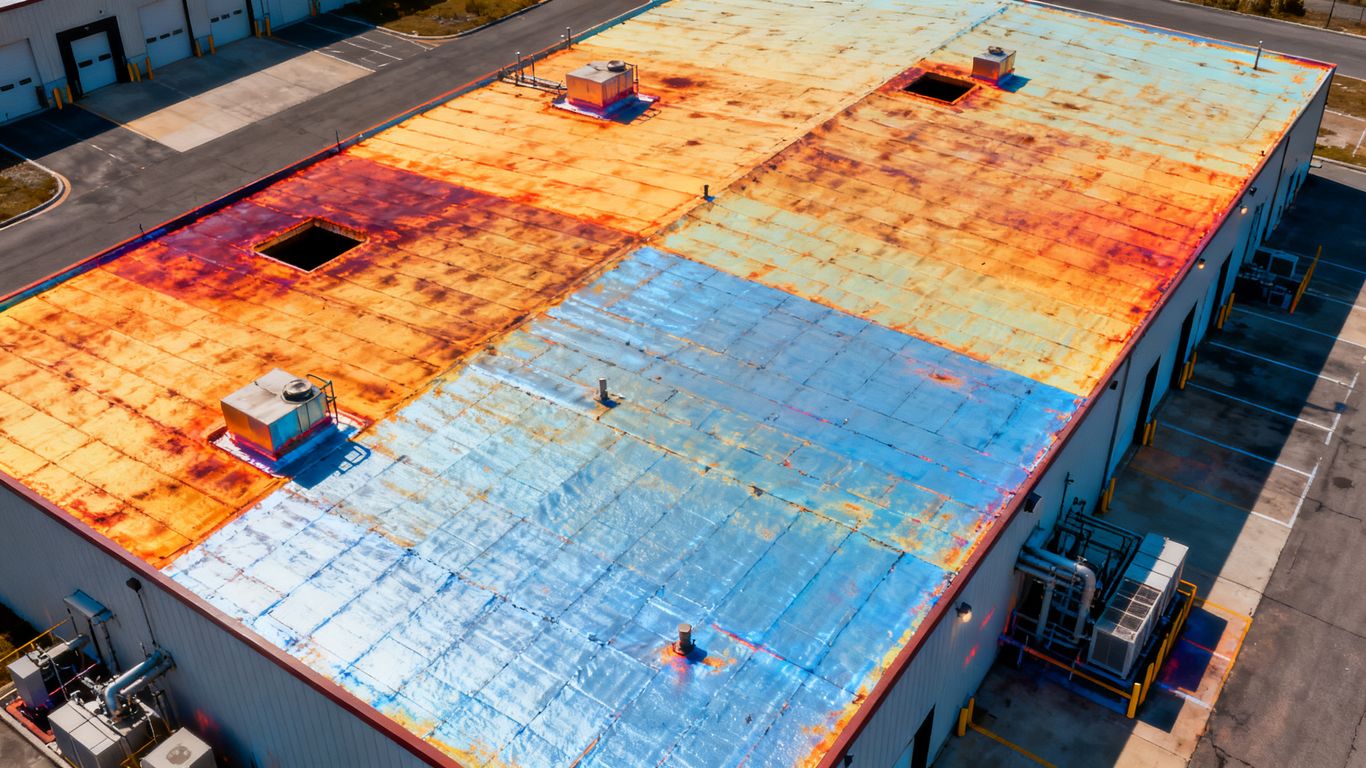 Thermal drone view of cold storage roof