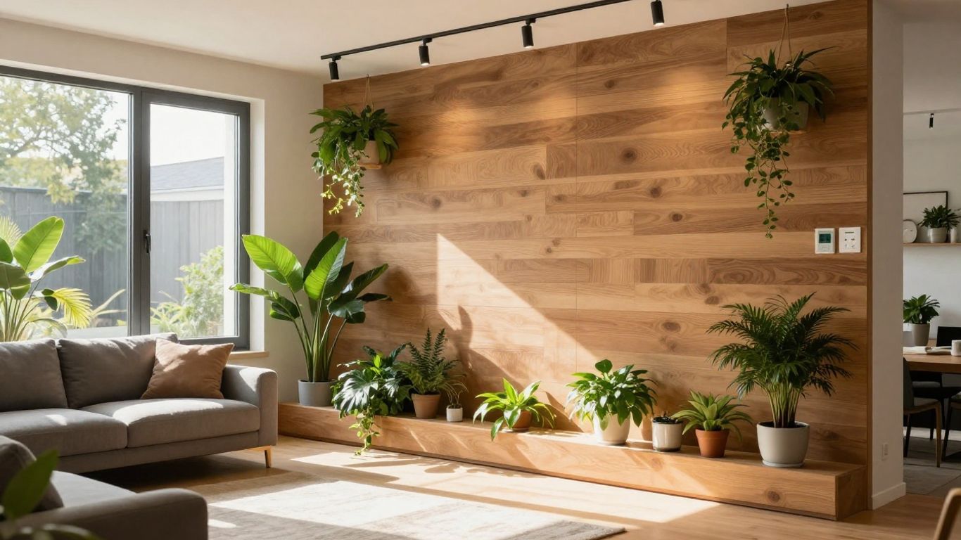 Salon moderne avec mur chauffant et ambiance confortable