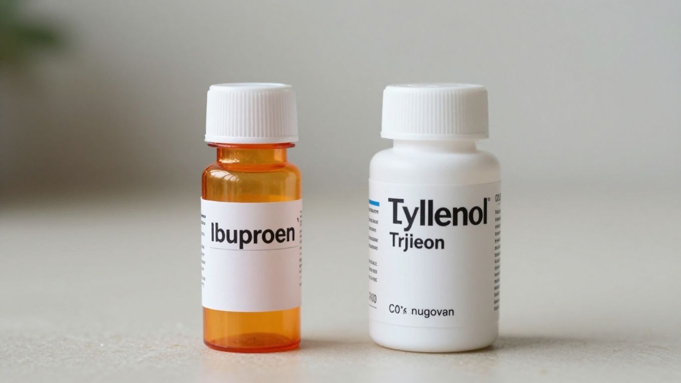 Ibuprofen and Tylenol bottles for concussion recovery.
