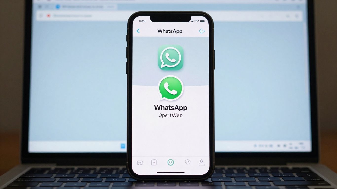 Interface do WhatsApp Web em um smartphone e laptop.