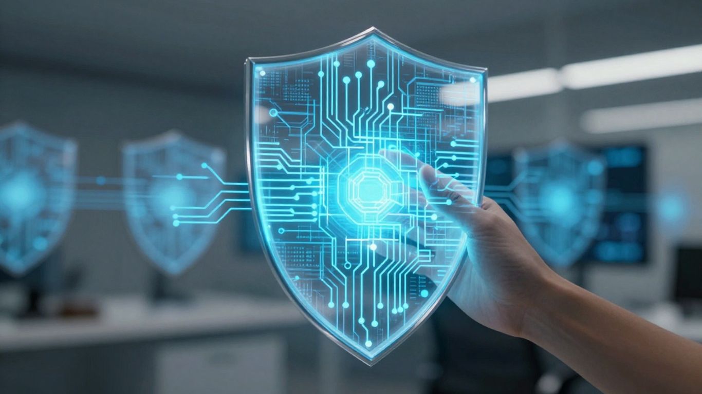 Digital shield protecting against cyber threats.