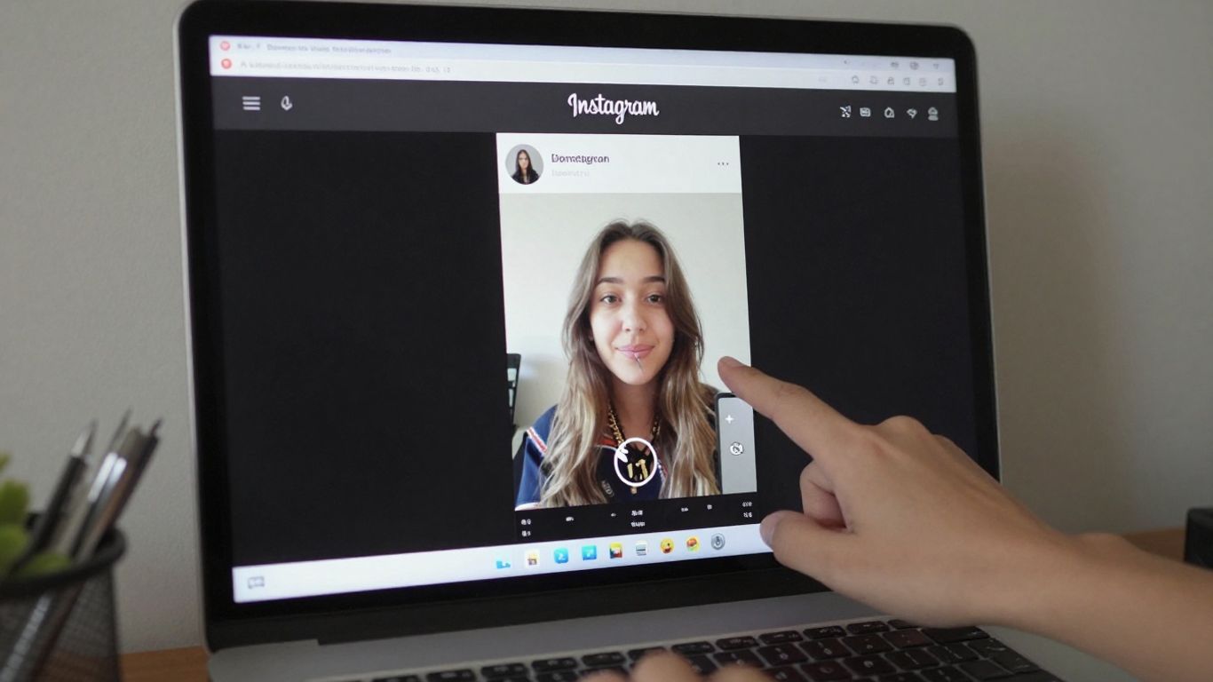 Tela de computador com Instagram aberto para postar Stories.
