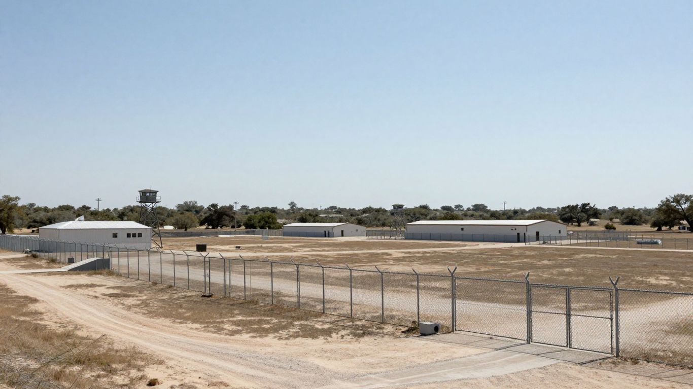 Exterior of a large ICE detention center in Texas.