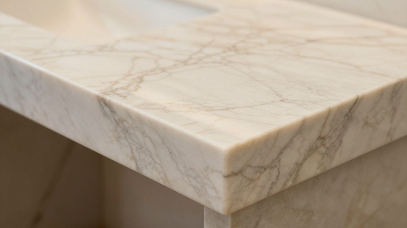 Polished dolomite marble worktop with natural veining.