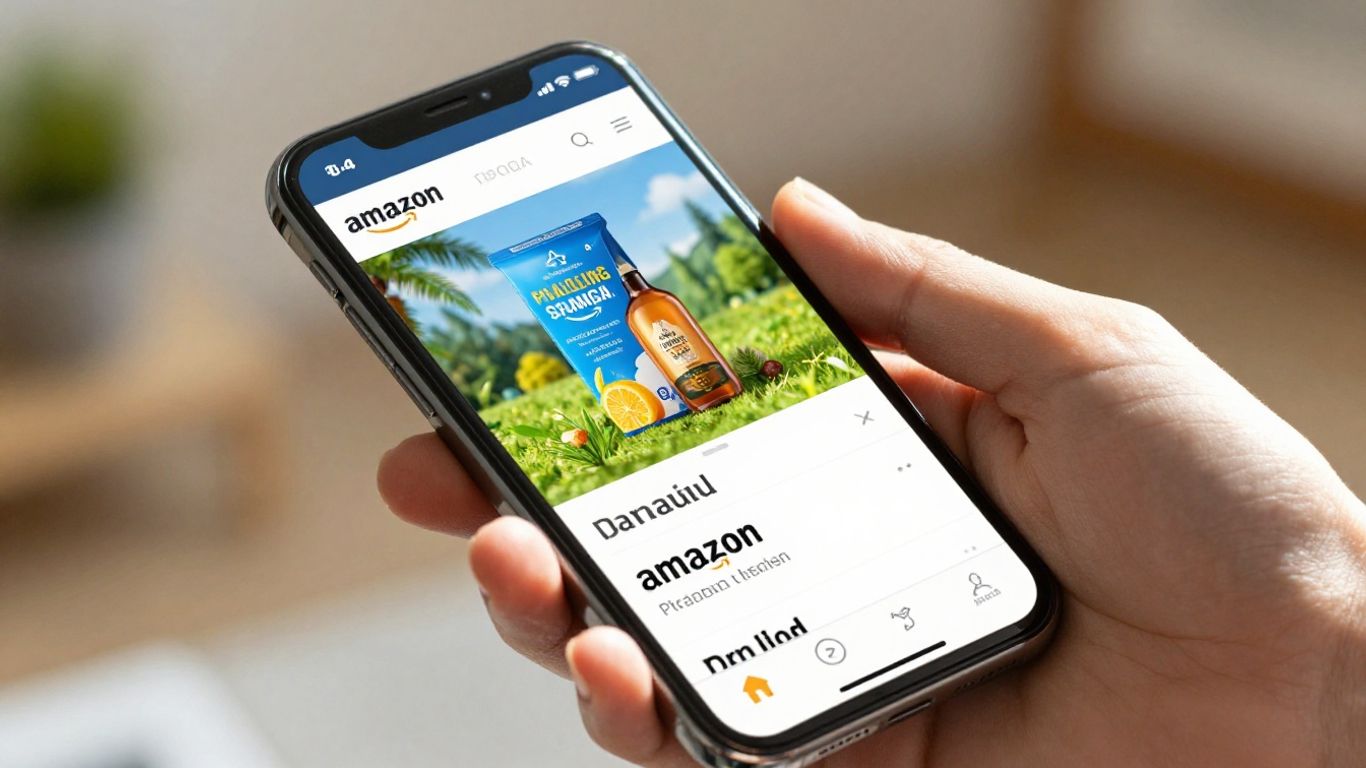 Amazon product page on a smartphone screen.
