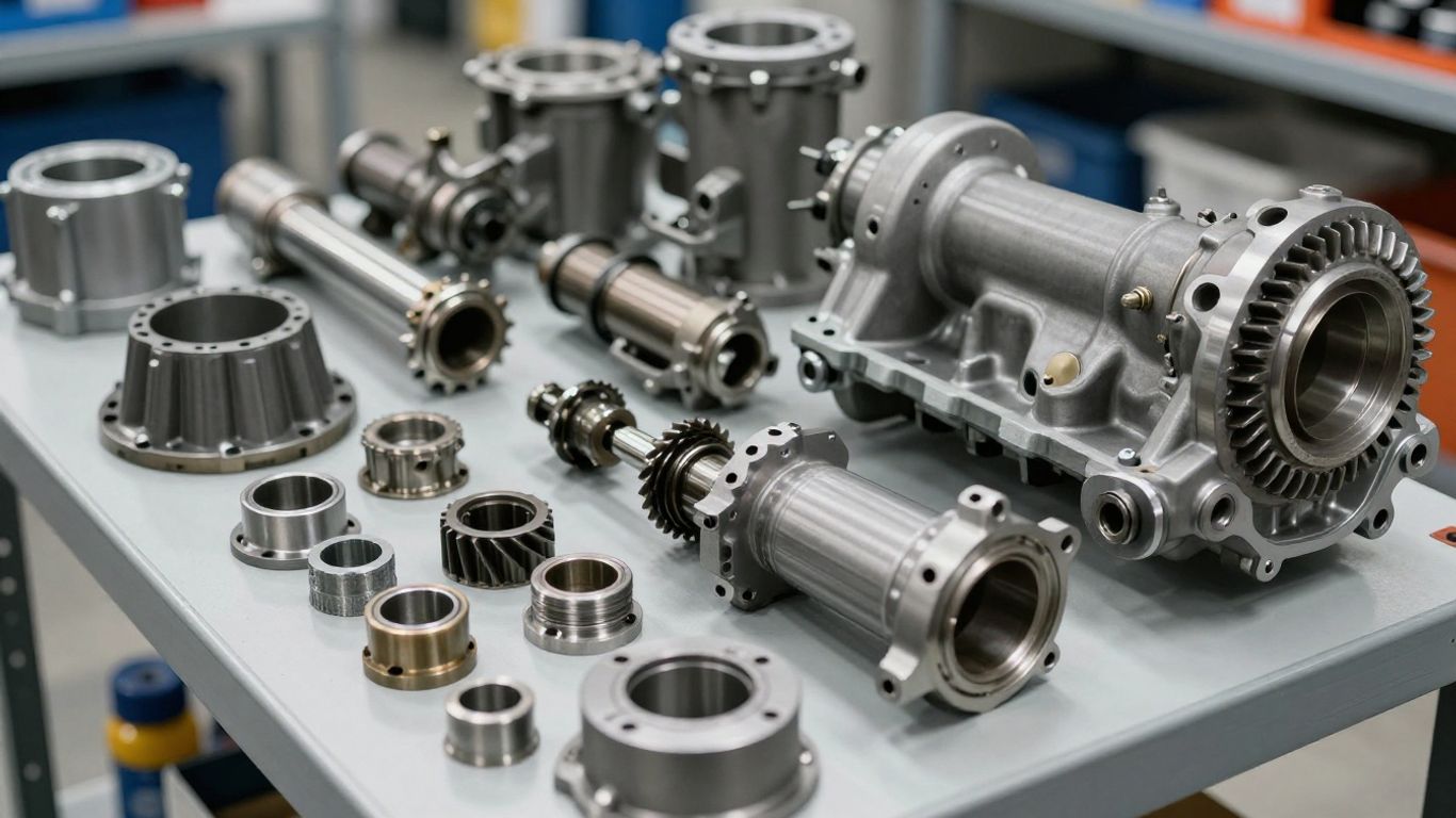 Automatic transmission parts in a workshop