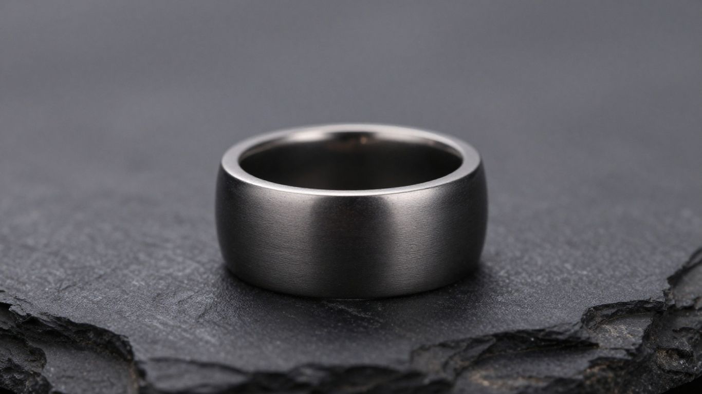 Bague noire homme posée sur pierre sombre