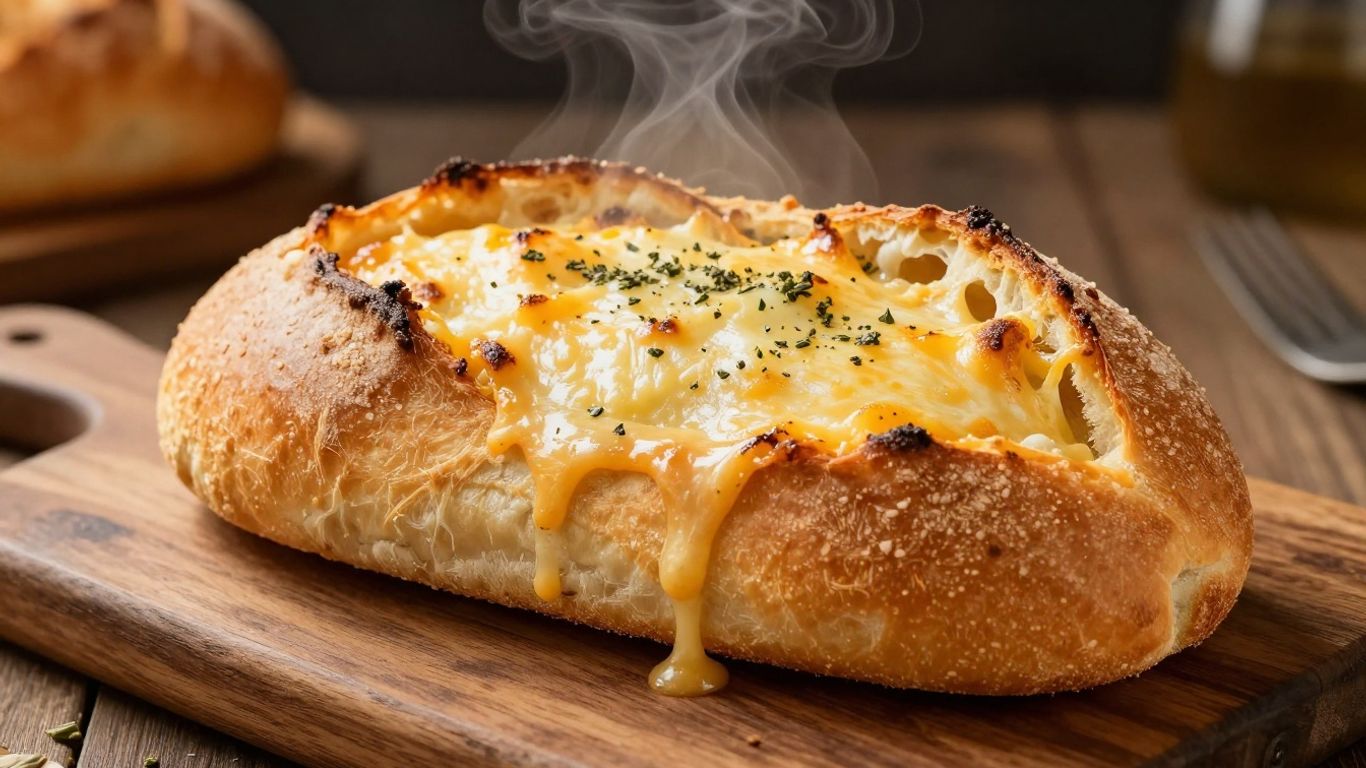 Cheesy cob loaf ready to be served.