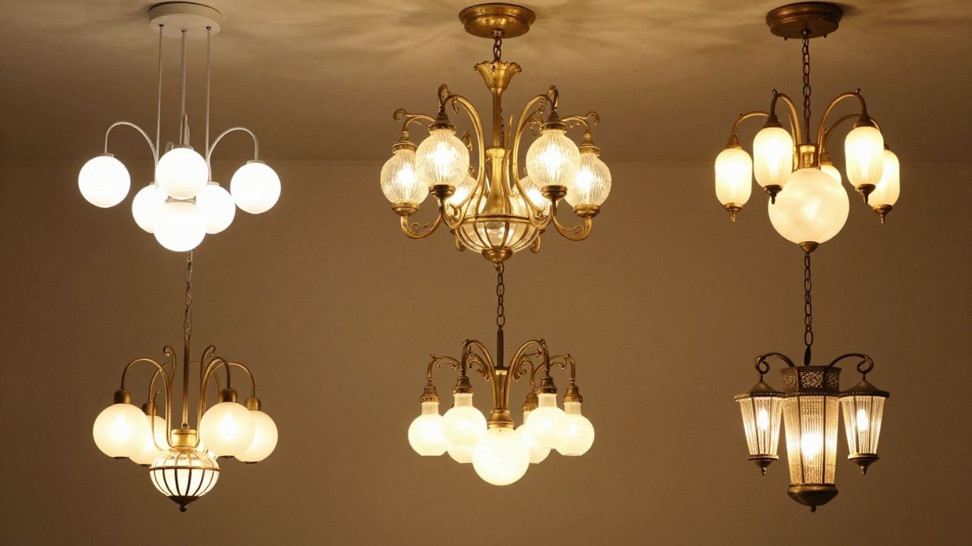 Various 3-light chandeliers in different styles.