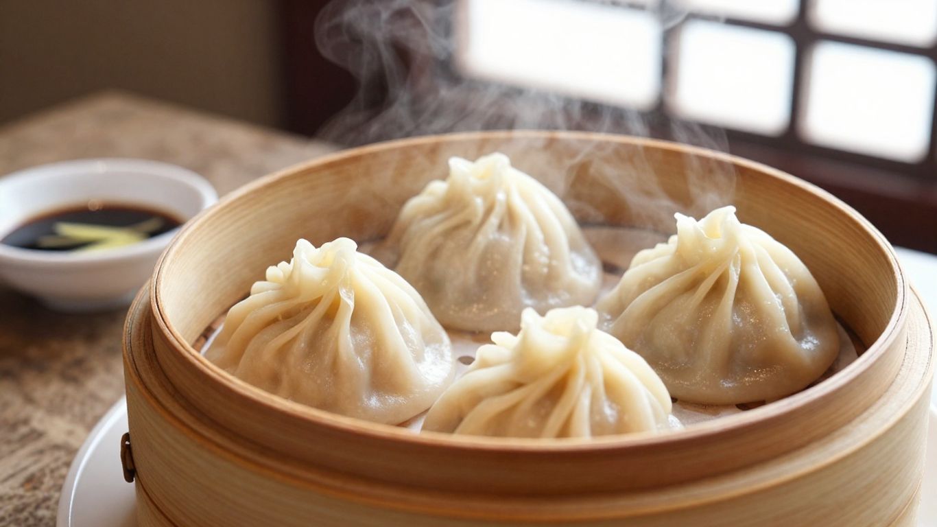 Steaming basket of delicate xiaolongbao