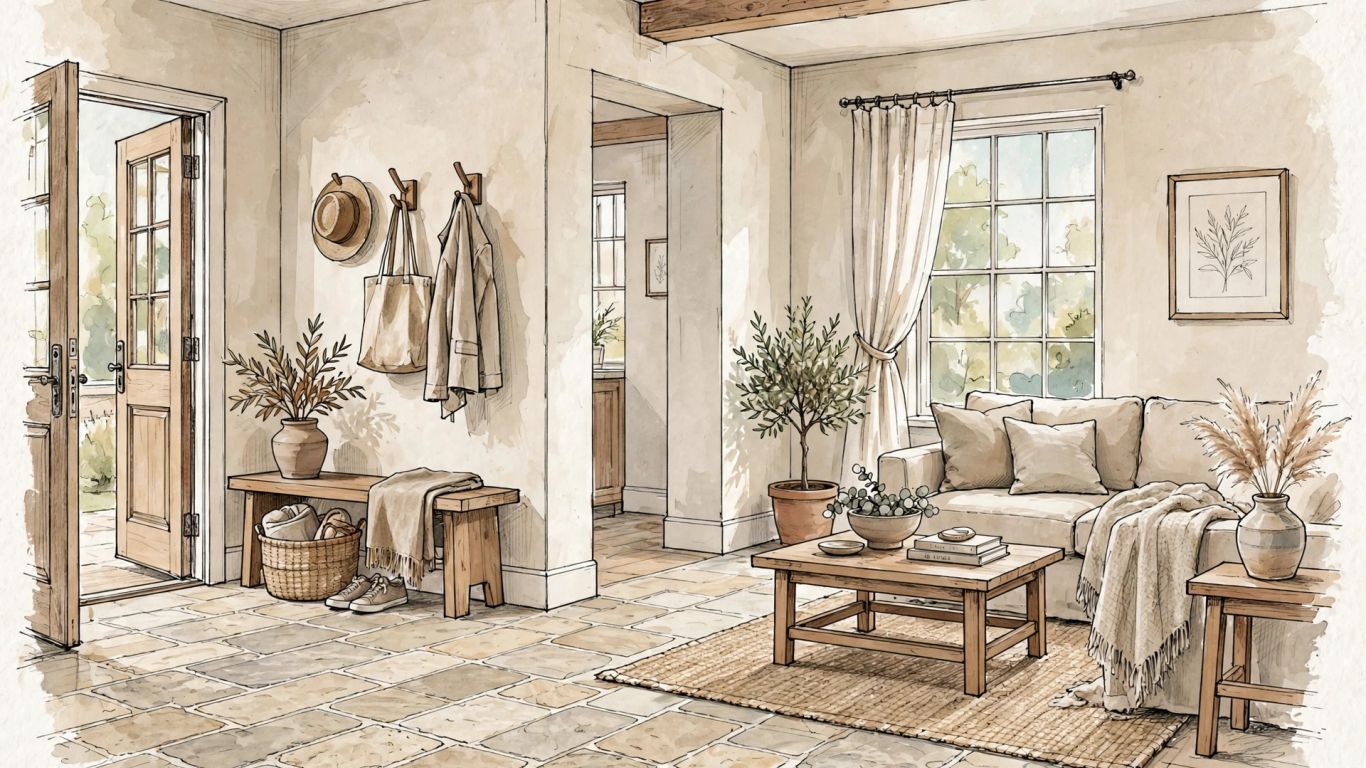Limestone tile used across a home interior
