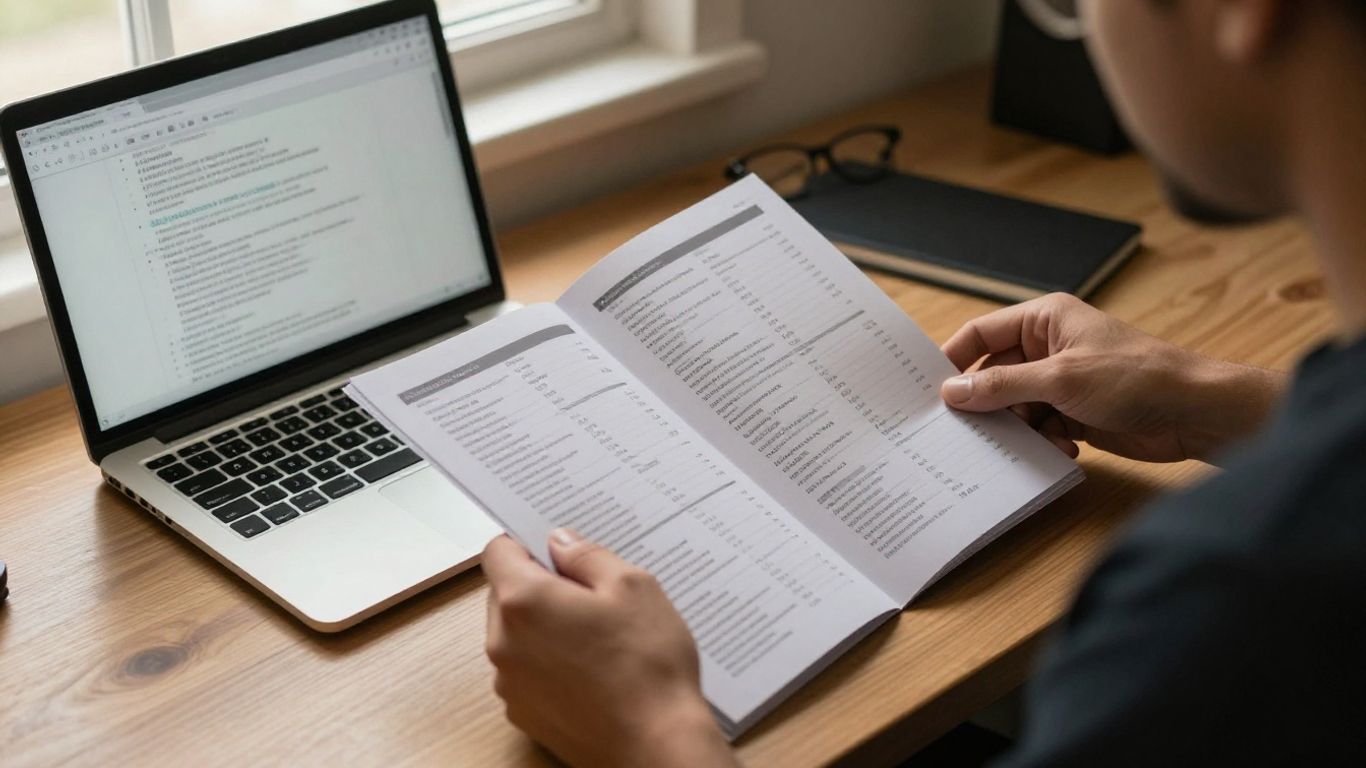 Trader reading program terms on a laptop