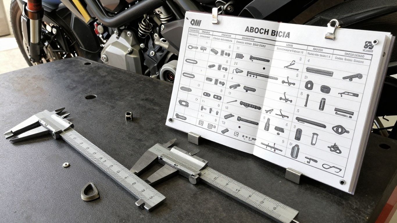 Close view of motorcycle identification and parts