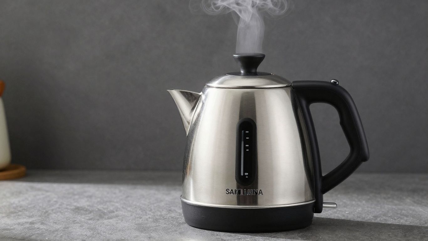 Saki Luna electric kettle on a kitchen counter.