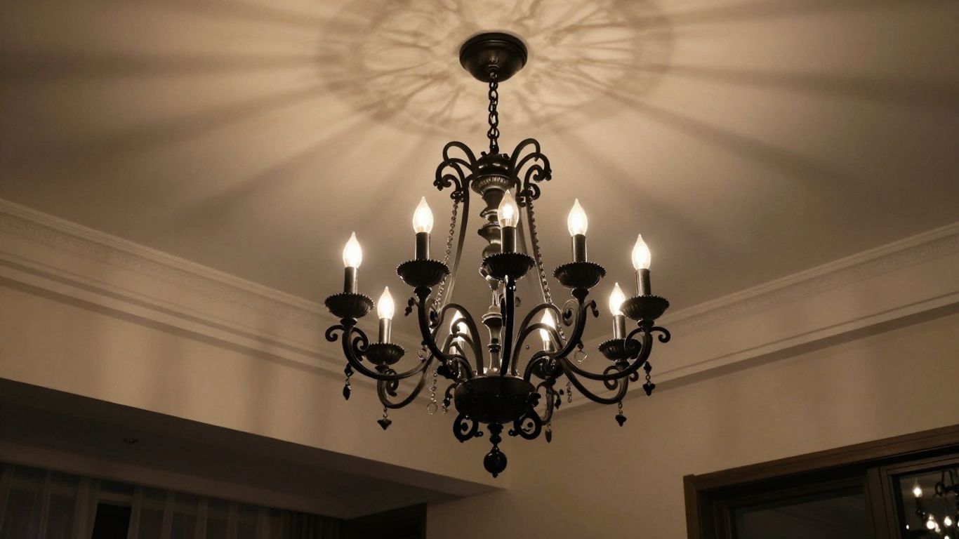 Black chandelier light fixture in a modern room.