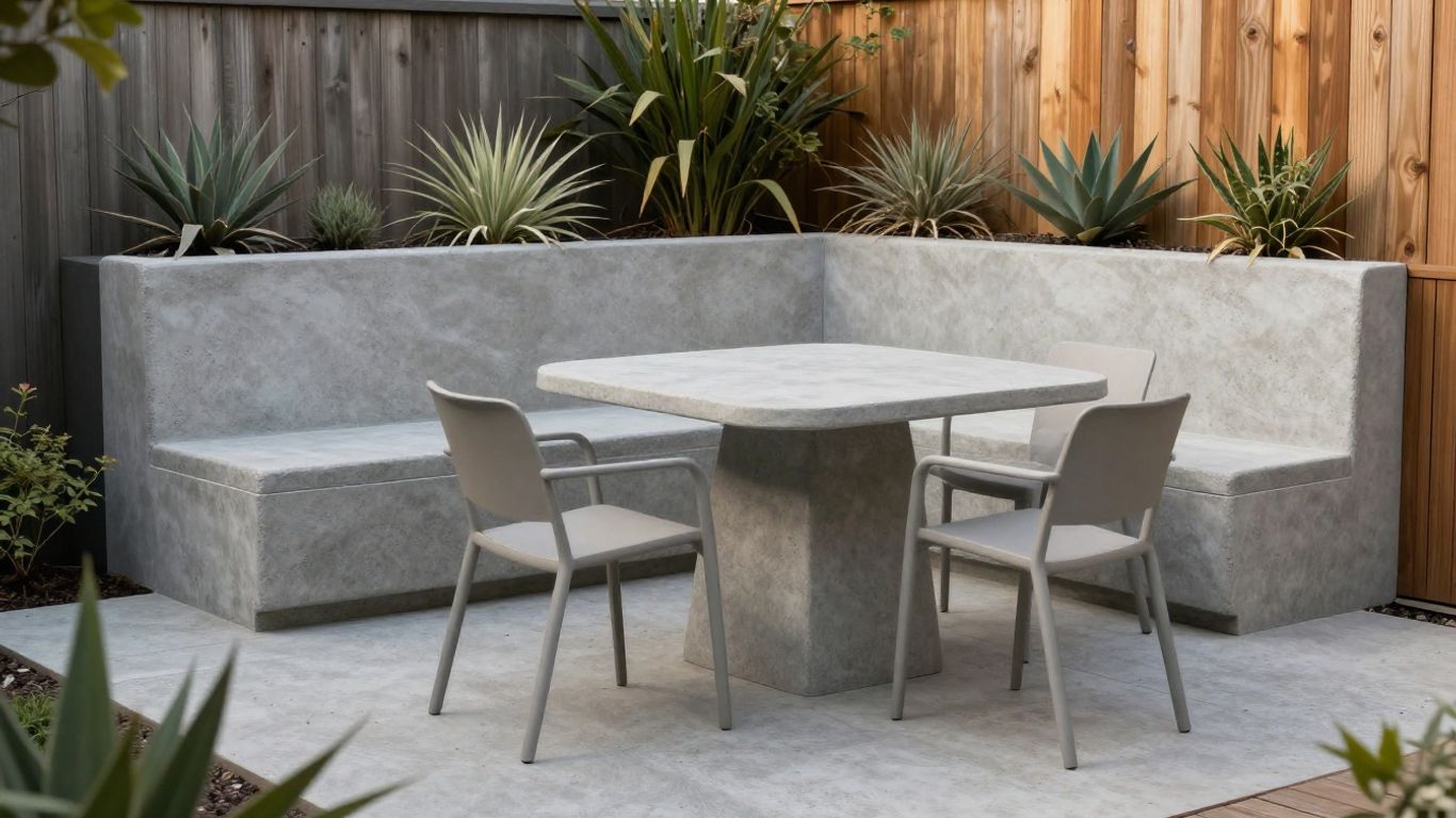 Textured concrete patio beside Tauranga garden