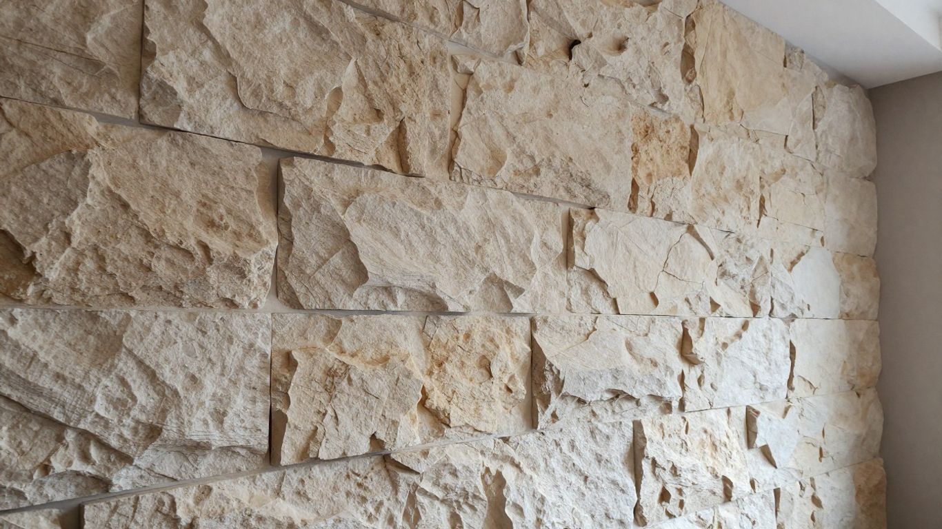 Stone wall panels adding texture to a modern room.