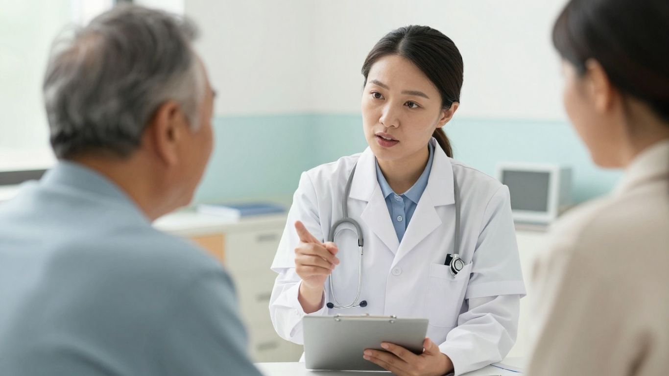 A nurse speaking with a veteran in a clinic