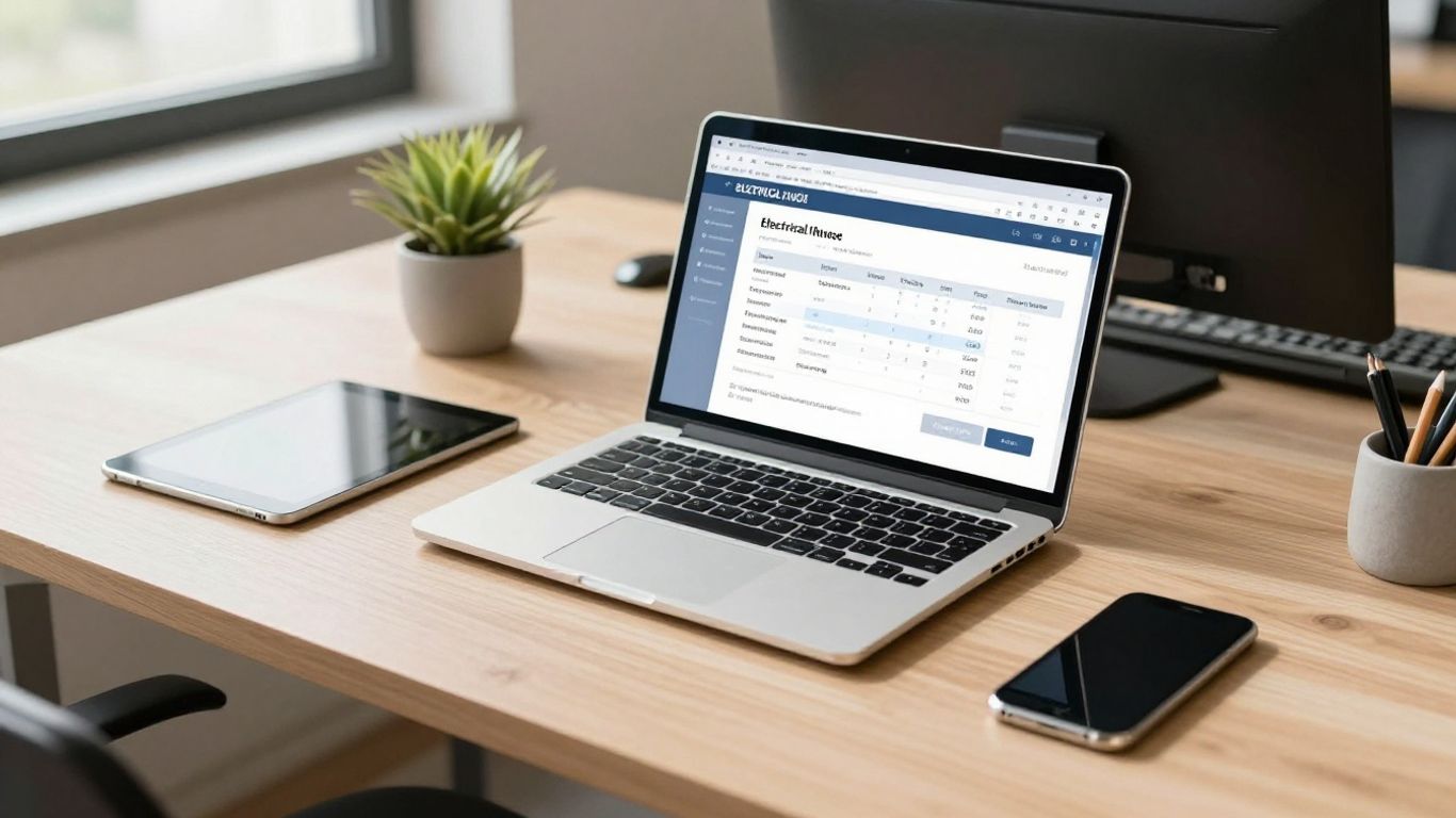 Electrical invoicing software on a laptop screen.