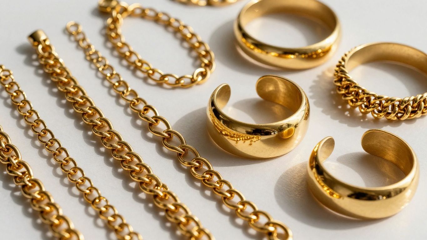 Collection of elegant gold bracelets for women.