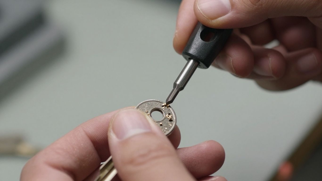 Locksmith cutting a new key with a machine.