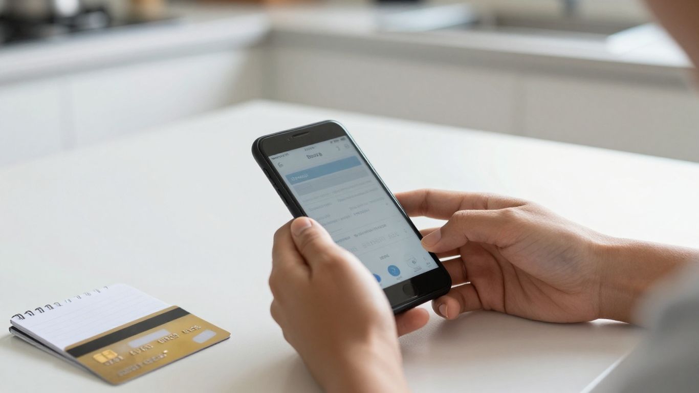 A person reviewing banking details on a phone