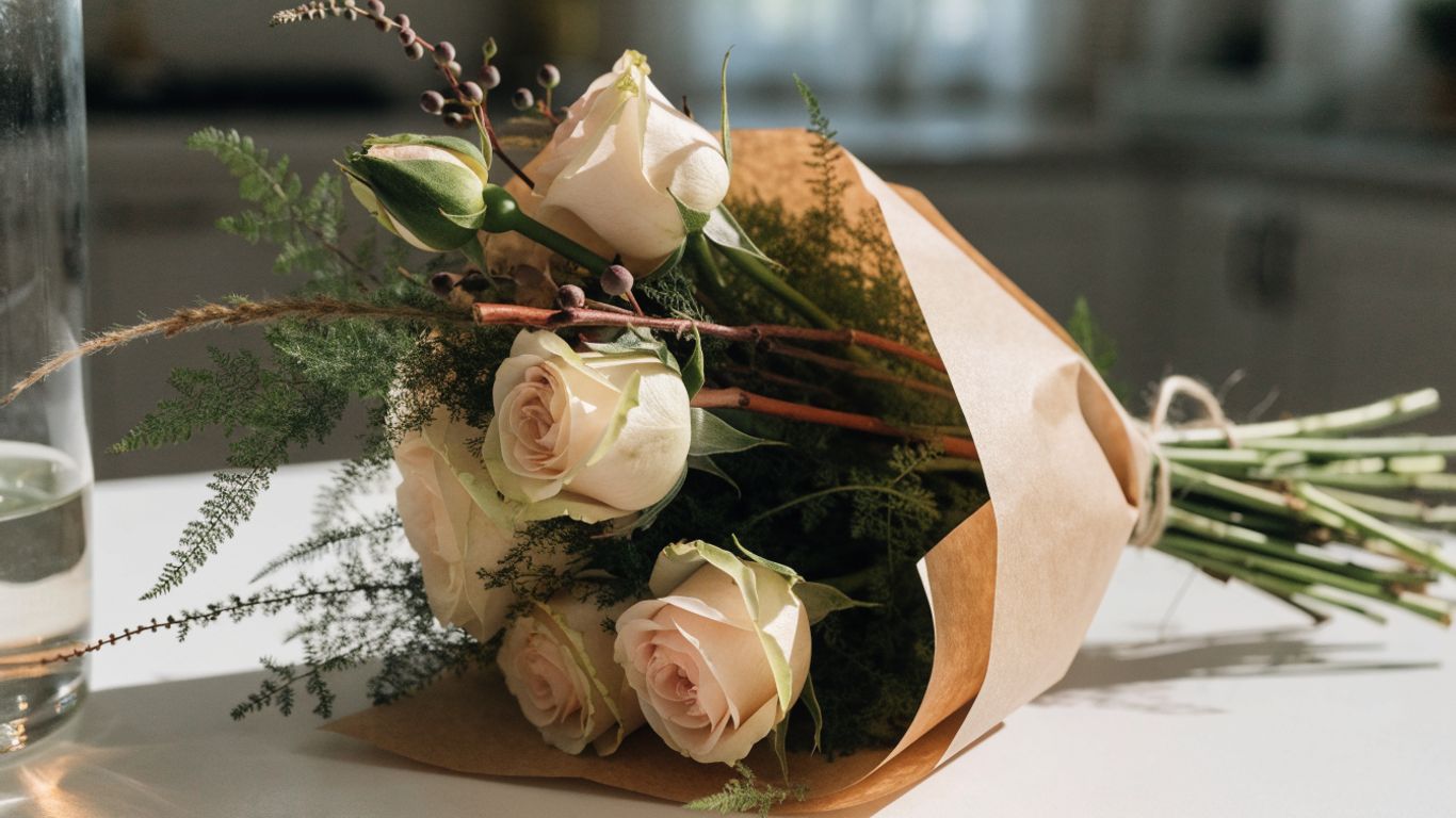 Seasonal bouquet prepared with varied fresh stems