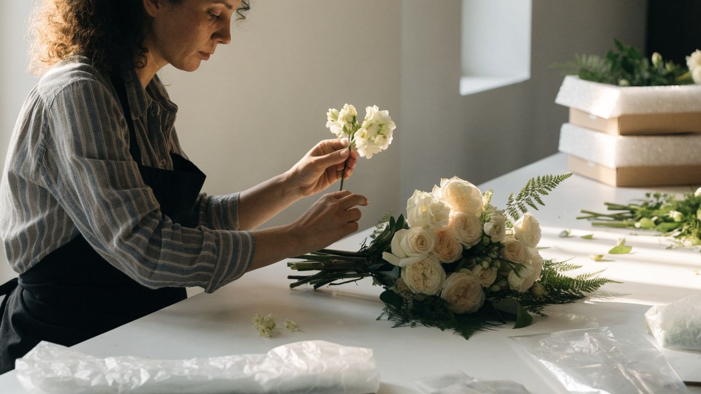 Wedding bouquets packed carefully for delivery