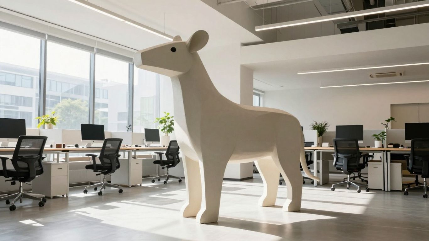Stylized animal sculpture in a bright, modern office.