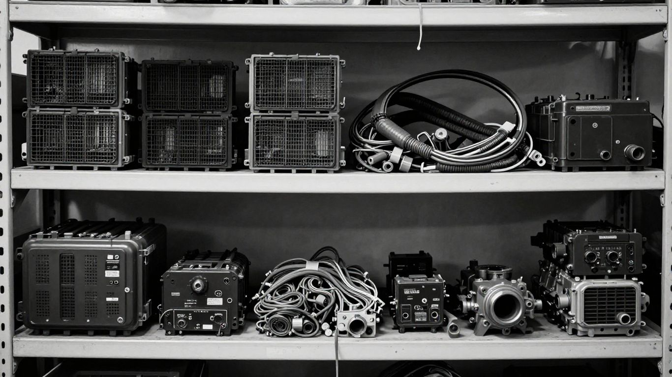A organized selection of salvaged auto components