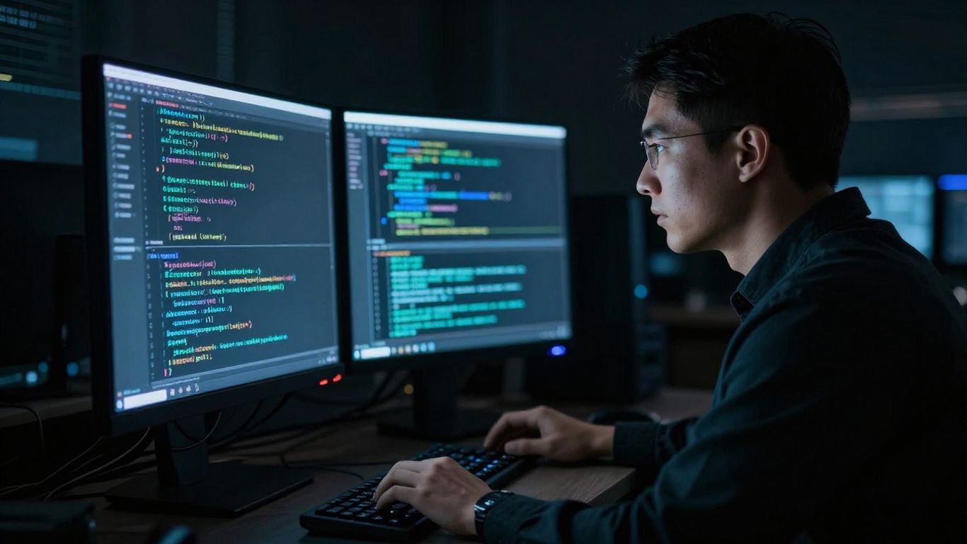 Cybersecurity expert performing penetration testing on a computer.