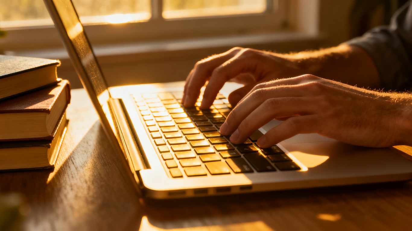Author building an email list on a laptop.