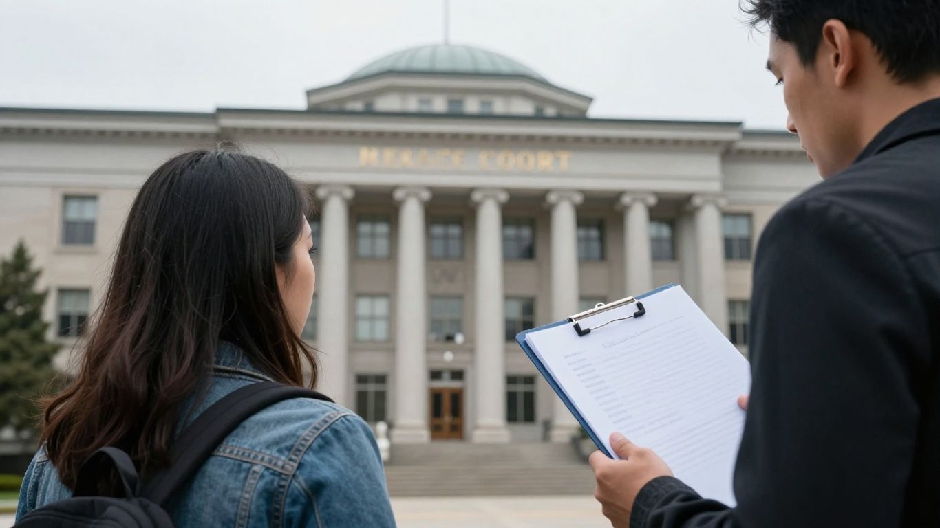 Person searching for relative in immigration court.